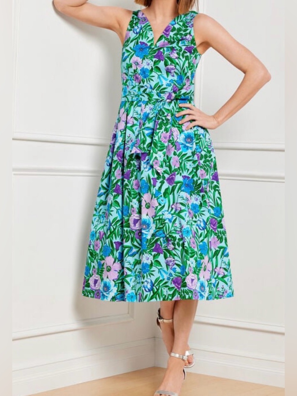 Talbots Glorious Gardens Fit & Flare Sateen Dress